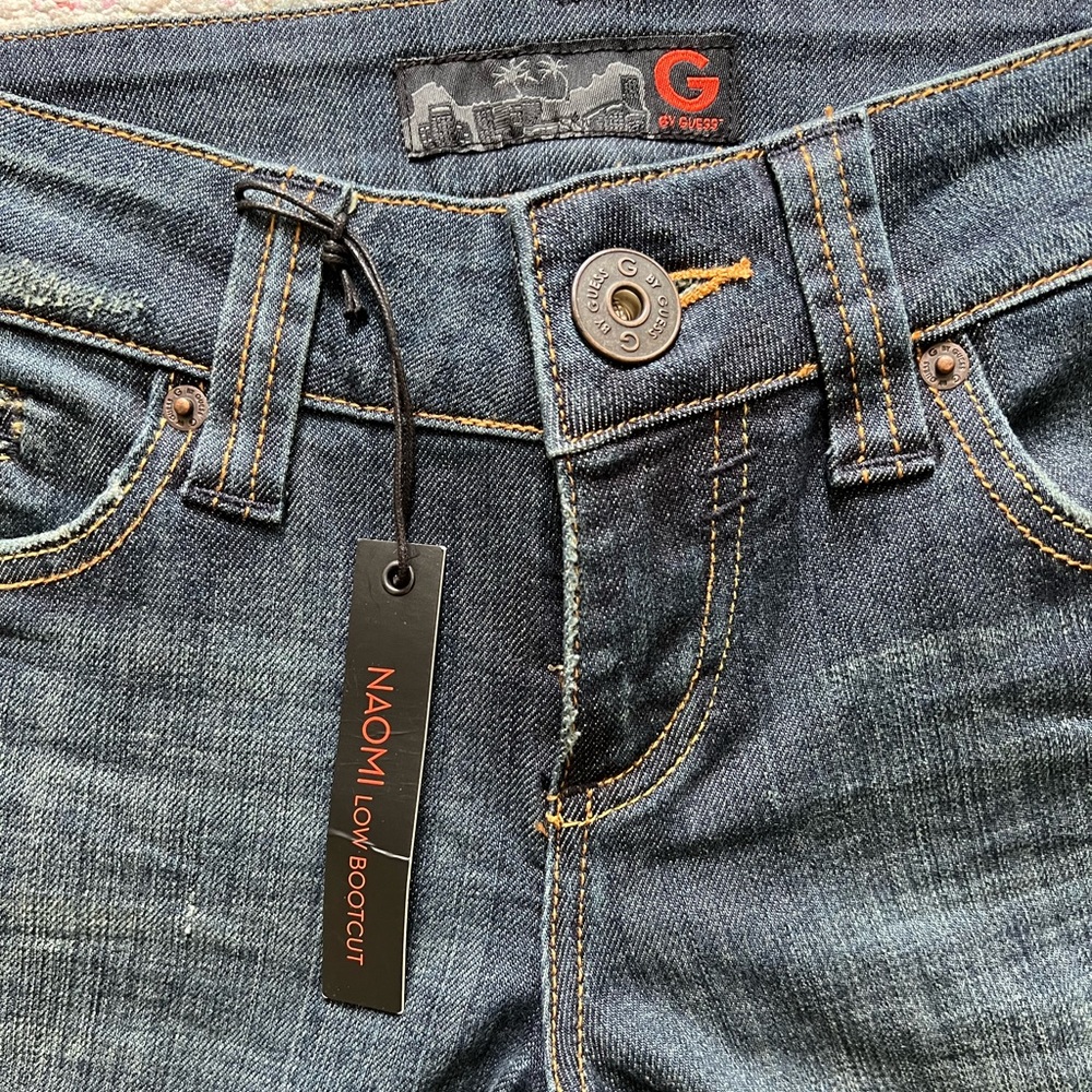 Guess Low Bootcut Distressed Dark Wash Jeans - Picture 2 of 8
